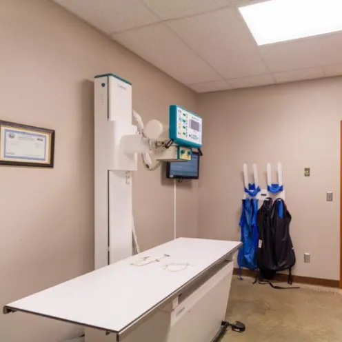 A photo of the x-ray room at Dunes Animal Hospital